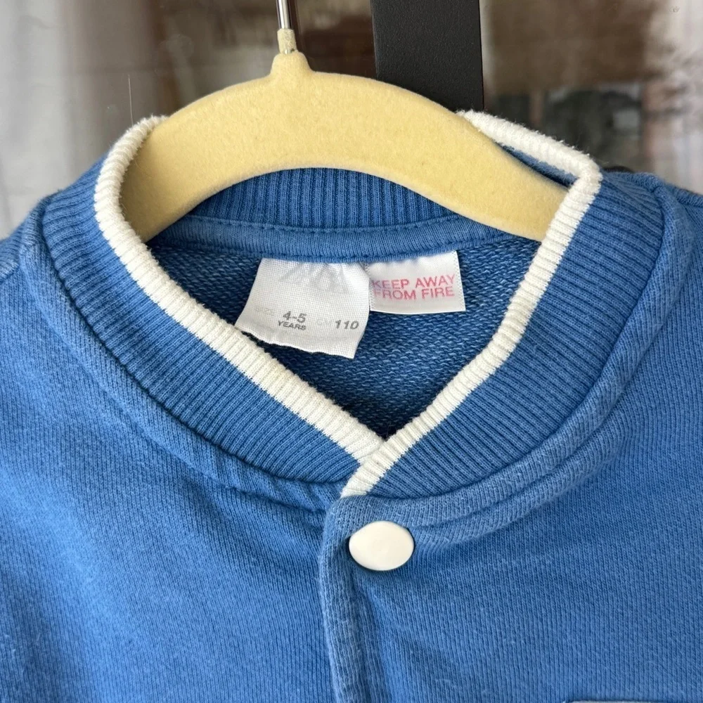 Zara Kids varsity jacket cobalt royal collegiate preppy sporty toddler boy music